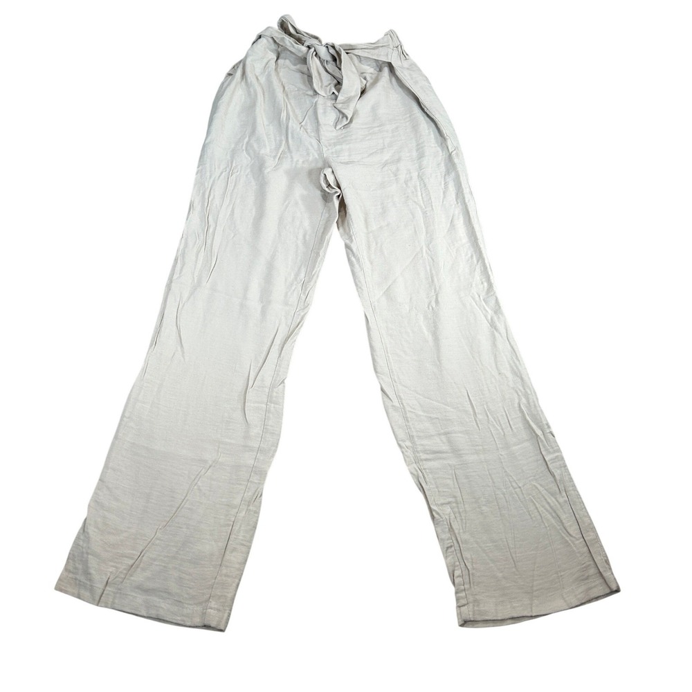 Ci Sono Khaki Wide Leg Pants Womens Medium CP107 Elastic Tie Waist Rayon Blend
